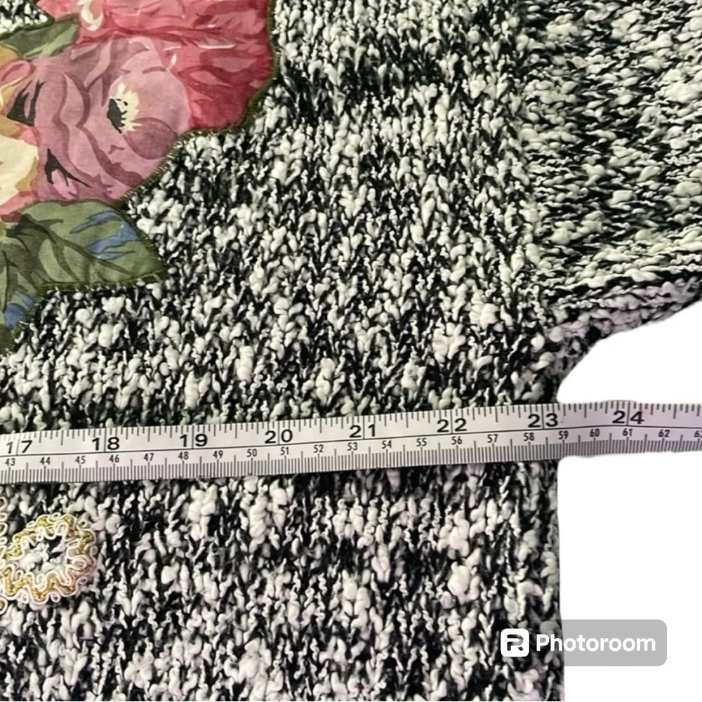 Focal Point vintage sweater 2X dolman sleeve tapestry floral pattern on blk/wht